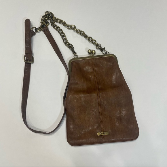 Jessica Simpson Brown Studded Leather Messenger crossbody Bag. Lining picture - Picture 6 of 11